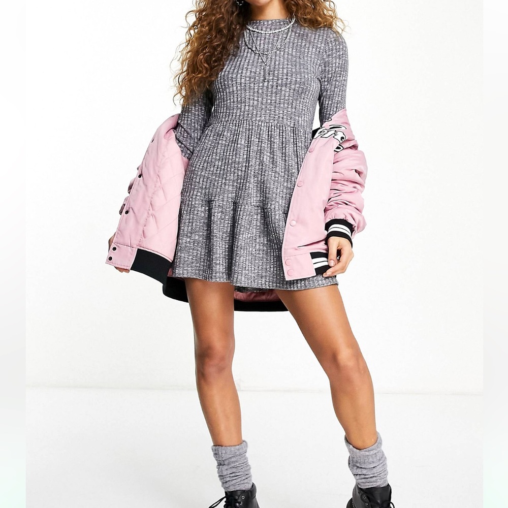 Top shop cozy tiered dress in gray